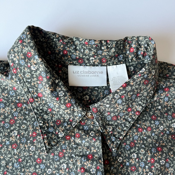 Liz Clairborne Floral Print Long Sleeve Button Down Shirt Size L - Picture 6 of 10